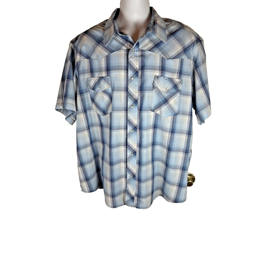 Wrangler Western Wear‎ Mens Short Sleeve Pearl Snap Button Down Shirt Size 2X